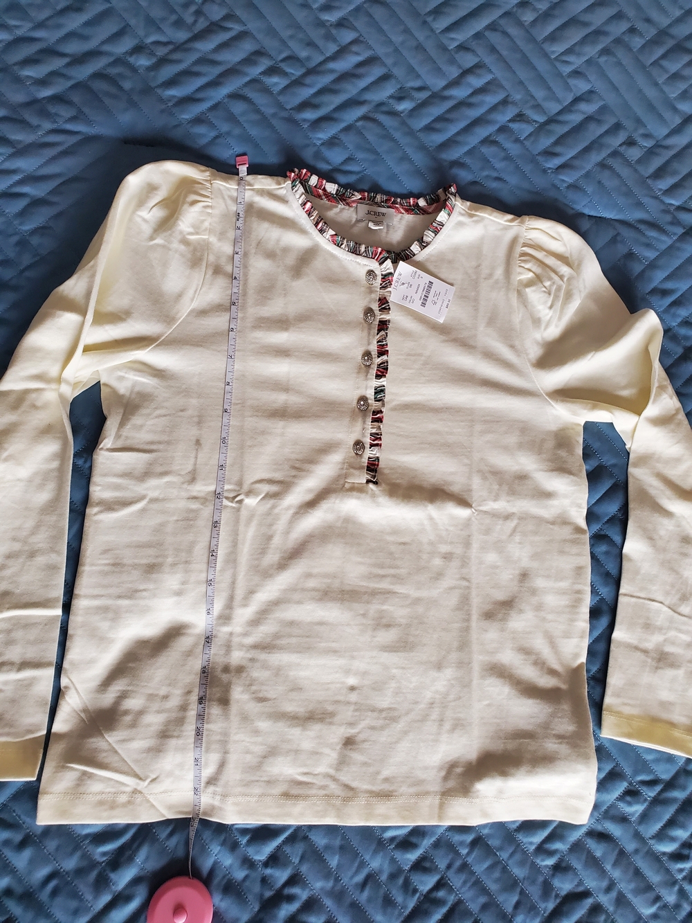 NWT J. Crew Cream Long-Sleeve Henley Top with Pattern Trim